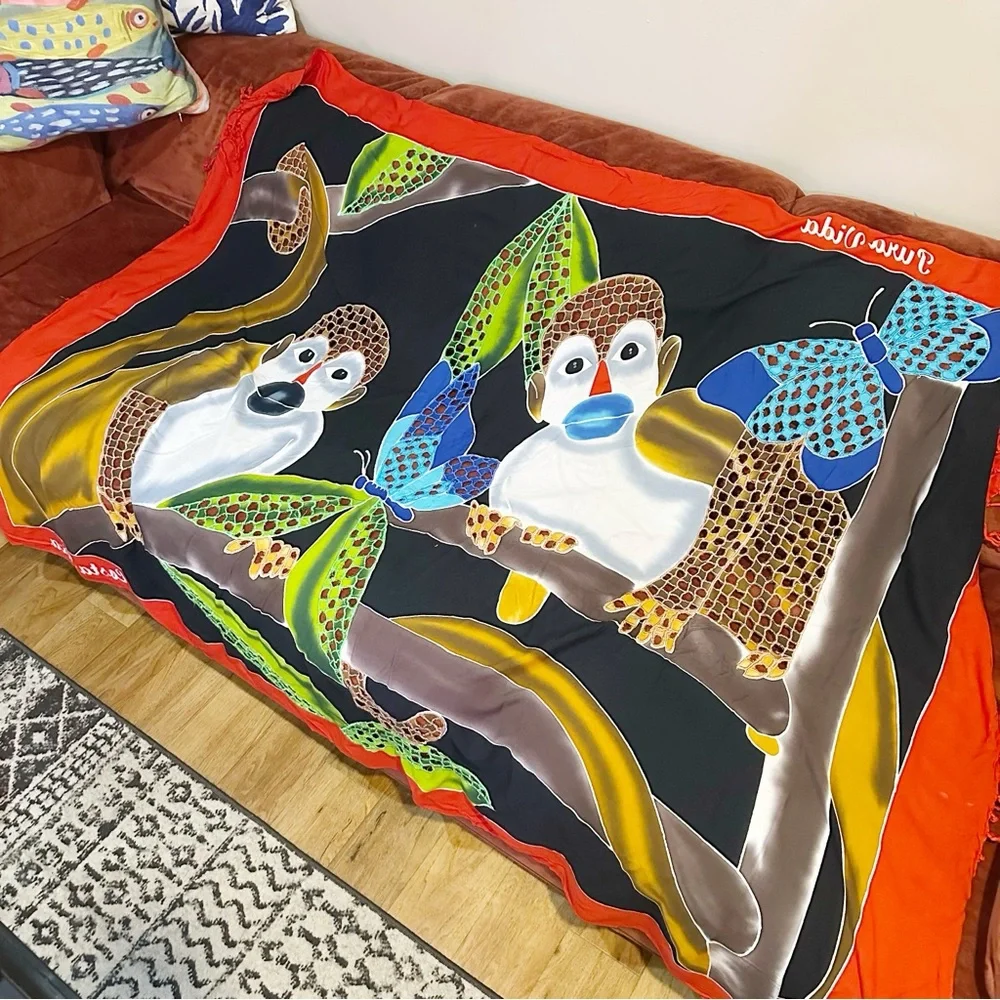 Vintage Pura Vida Costa Rica Tropical Jungle Monkey Sarong Scarf Blanket READ